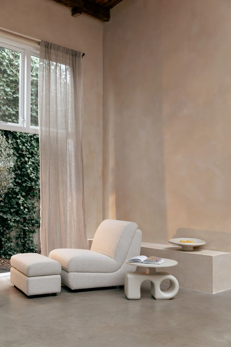 Outdoor Hocker Mississippi in Beige aus wetterfestem Polyester