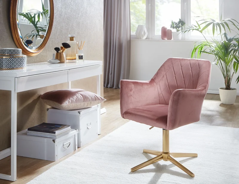 Schreibtischstuhl Rosa Samt Design Drehstuhl Höhenverstellbar Home-Office
