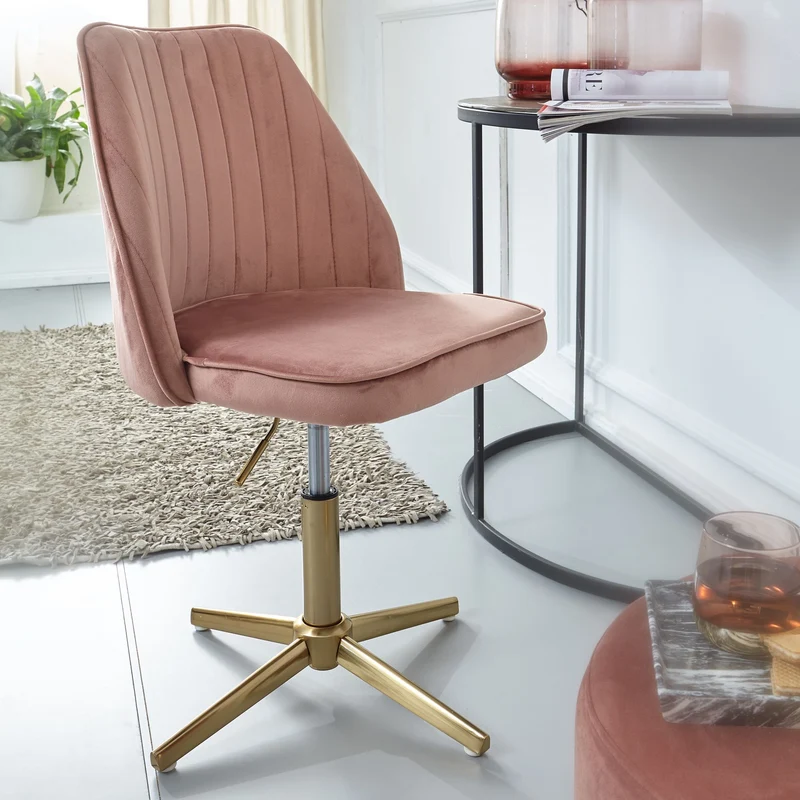 Schreibtischstuhl Rosa Samt Design Drehstuhl Höhenverstellbar Home-Office