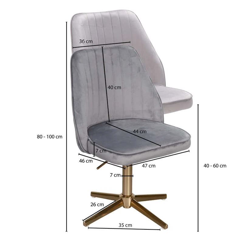Schreibtischstuhl Grau Samt Design Drehstuhl Höhenverstellbar 120kg