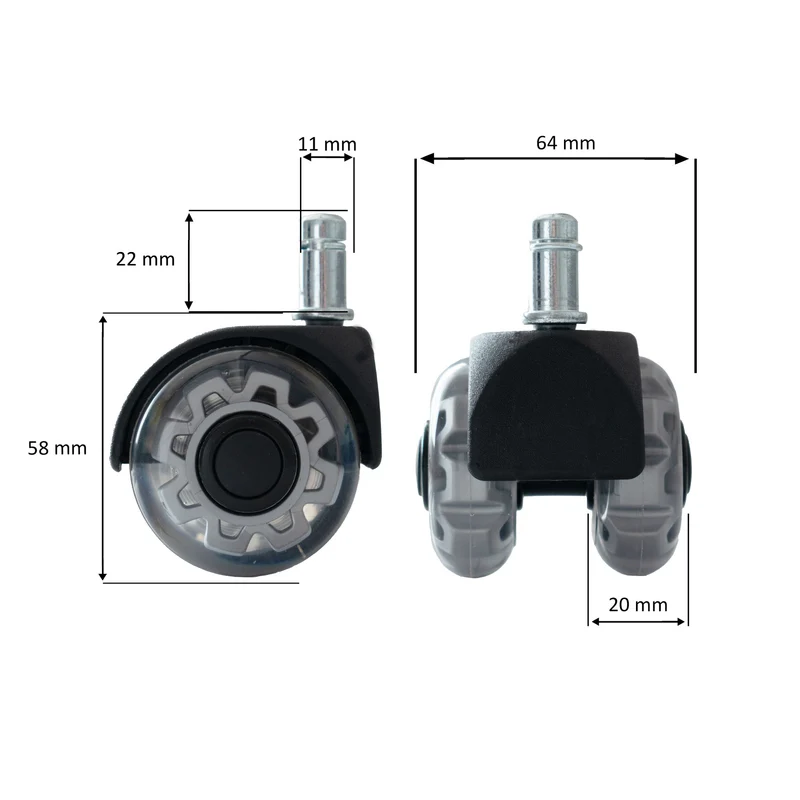 Universal-Schwerlastrollen 5er Set 11mm Stift 50mm Hartboden Silber