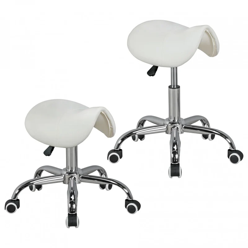 Hocker Menton höhenverstellbar Sattelsitz Kunstleder Weiß