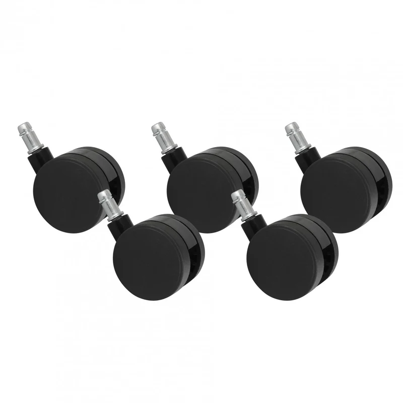 Bürostuhlrollen Set 5 Schwarz 11mm Stift 60mm Weichbodenrollen