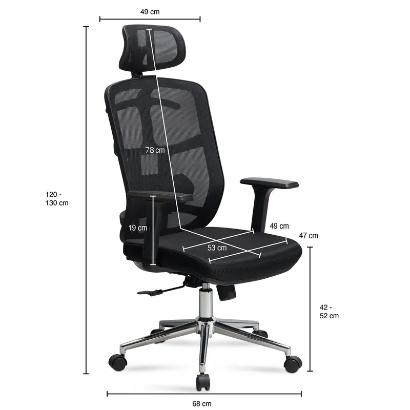 Bürostuhl Schwarz Mesh ergonomisch höhenverstellbar mit Kopfstütze
