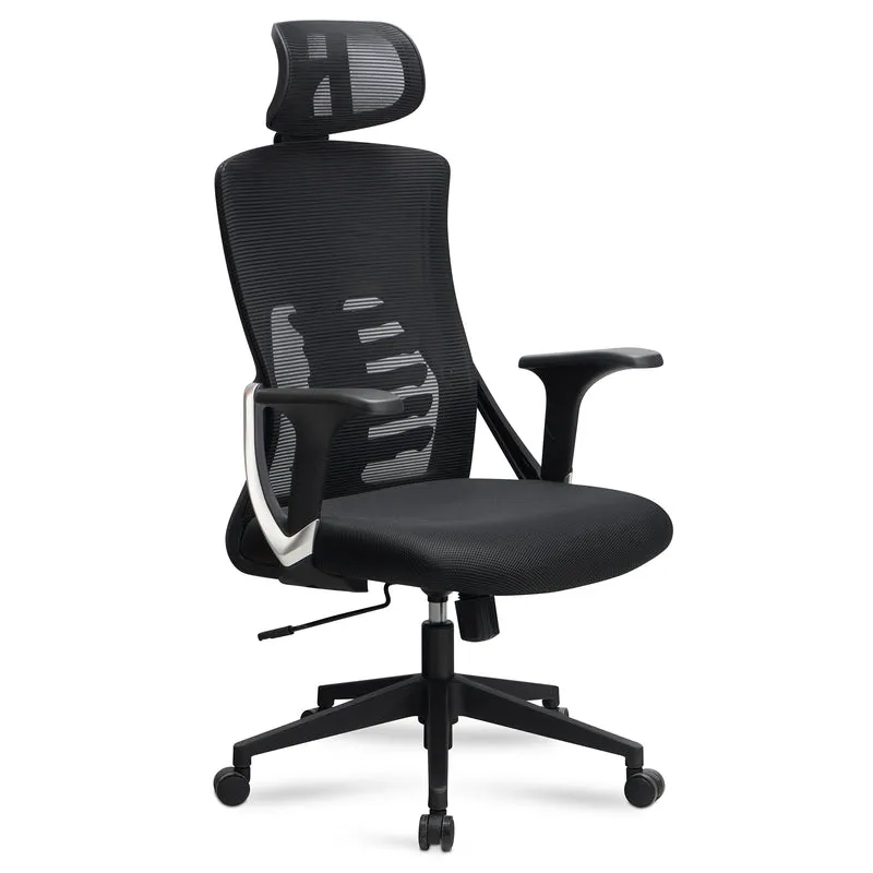 Bürostuhl Schwarz Mesh ergonomisch höhenverstellbar mit Kopfstütze