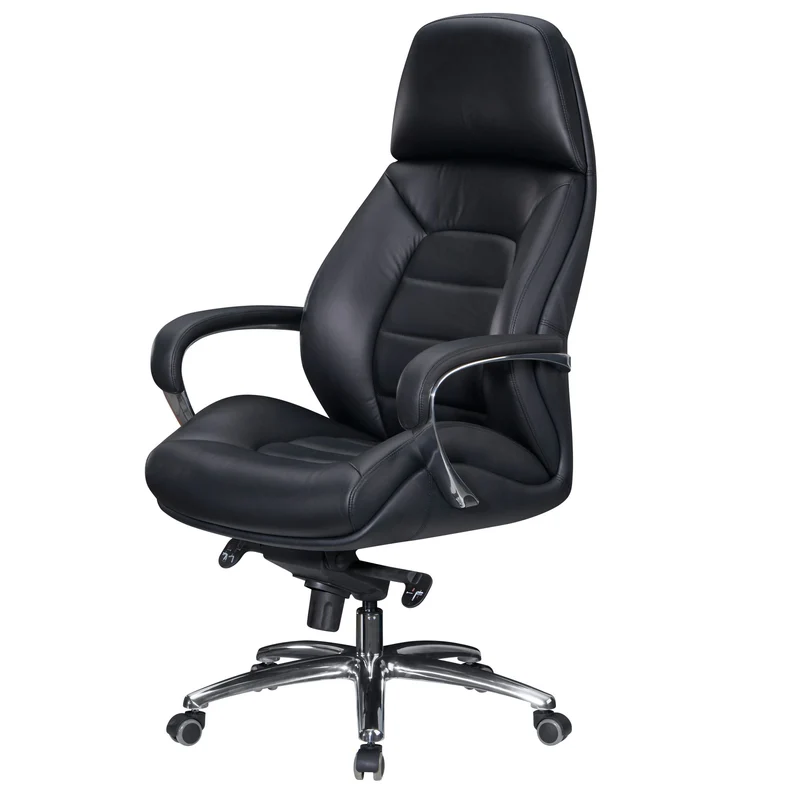 Bürostuhl Echtleder Schwarz Chefsessel höhenverstellbar ergonomisch 120kg