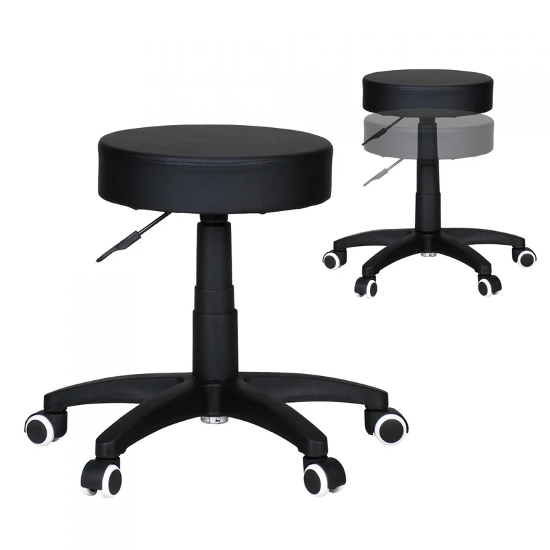 Hocker Design Arbeitshocker Kunstleder Schwarz mit Rollen gepolstert