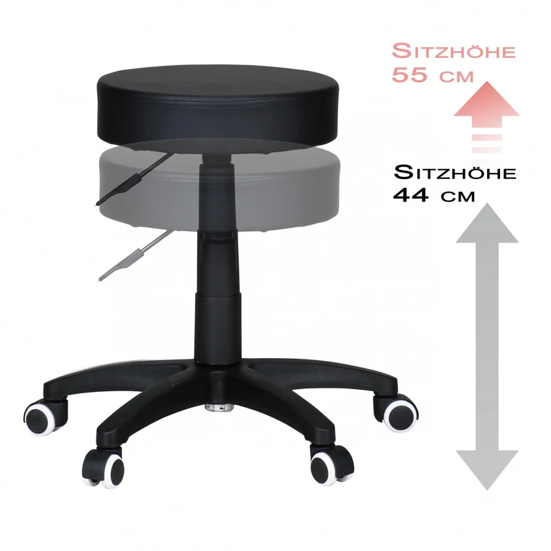 Hocker Design Arbeitshocker Kunstleder Schwarz mit Rollen gepolstert