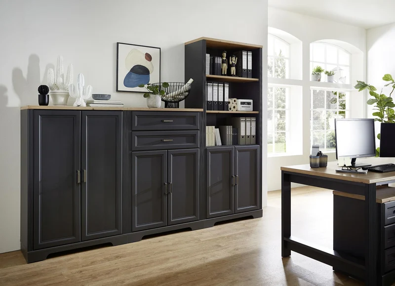 Stauraumelement Büro Kommode JASMIN 12 Graphit Artisan Eiche
