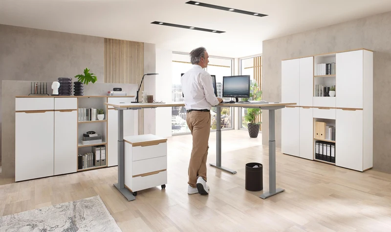 Komplettbüro MEMPHIS X 8-teilig in Weiß supermatt & Eiche inkl. Tisch