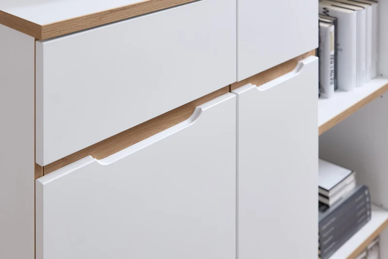 Komplettbüro MEMPHIS X 8-teilig in Weiß supermatt & Eiche inkl. Tisch