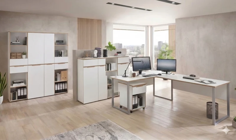 Komplettbüro MEMPHIS IV Weiß/-Artisan Eiche 8-teiliges Set inkl. Tisch