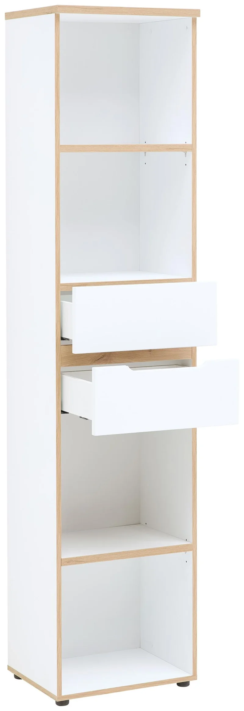 Büroregal MEMPHIS Weiß supermatt & Artisan Eiche – 2 Schubkästen