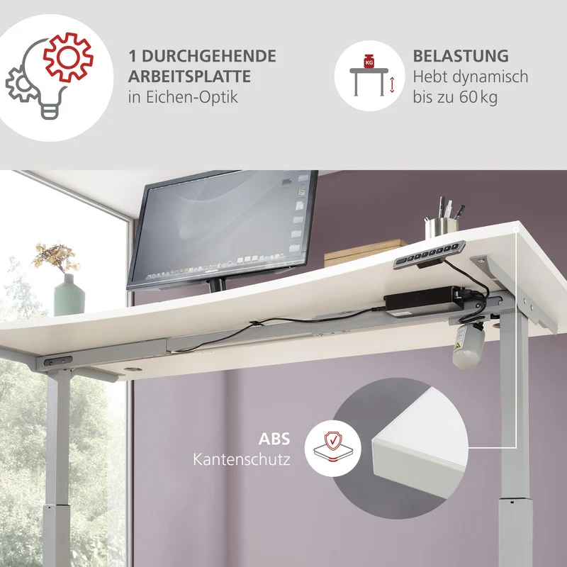 7-tlg. Büromöbel-Set SANTORIN VII Weiß & Glas – elektr. Schreibtisch