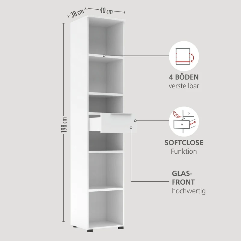 6-tlg. Büromöbel-Set SANTORIN VI Weiß & weißes Glas – Eckschreibtisch