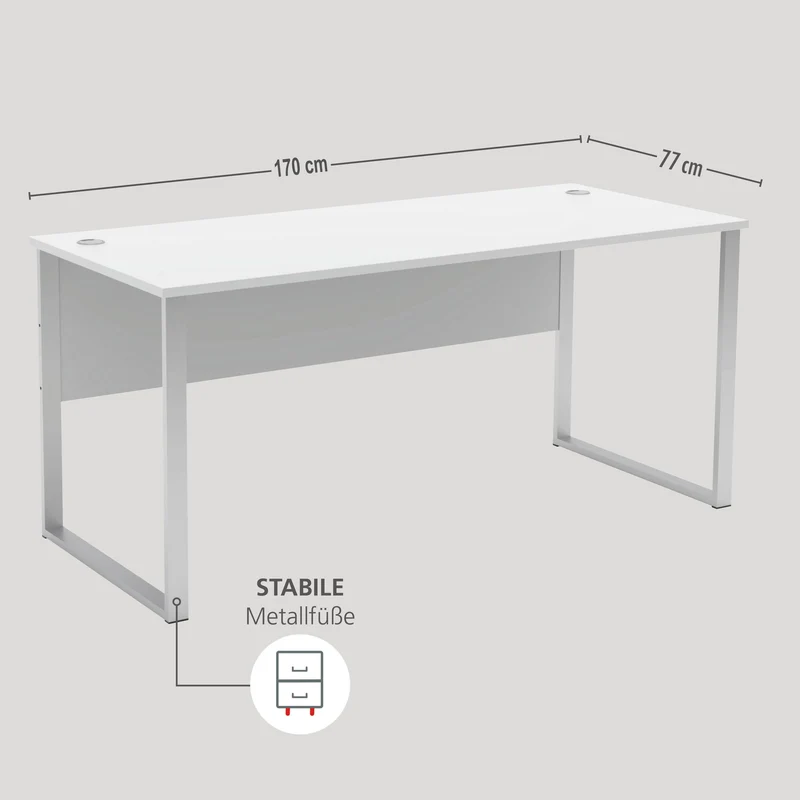 7-tlg. Büromöbel-Set SANTORIN V Weiß & weißes Glas – 170 cm Tisch