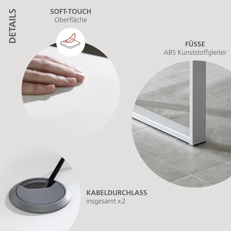 7-tlg. Büromöbel-Set SANTORIN V Weiß & weißes Glas – 170 cm Tisch