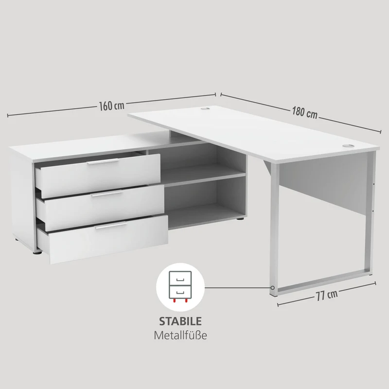 9-tlg. Komplettbüro SANTORIN II Weiß & Glas – inkl. Eckschreibtisch