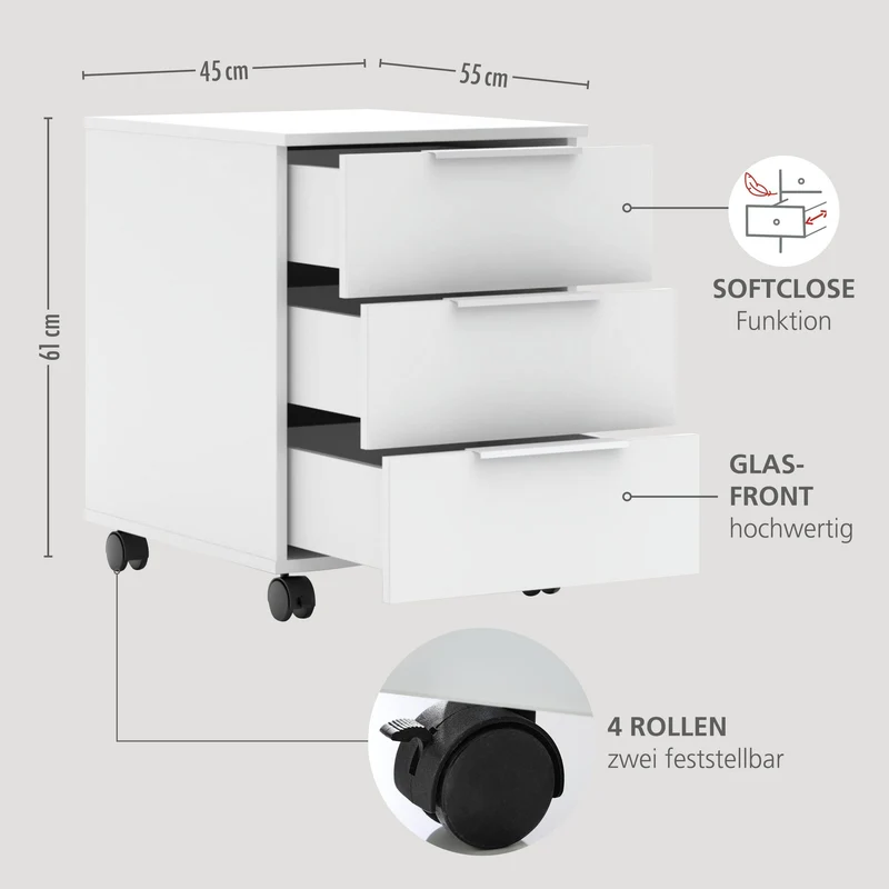 10-tlg. Komplettbüro SANTORIN Weiß & Glas – inkl. Eckschreibtisch