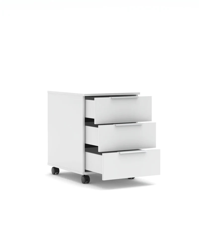 Rollcontainer SANTORIN Weiß & weißes Glas – 3 Schubladen Softclose