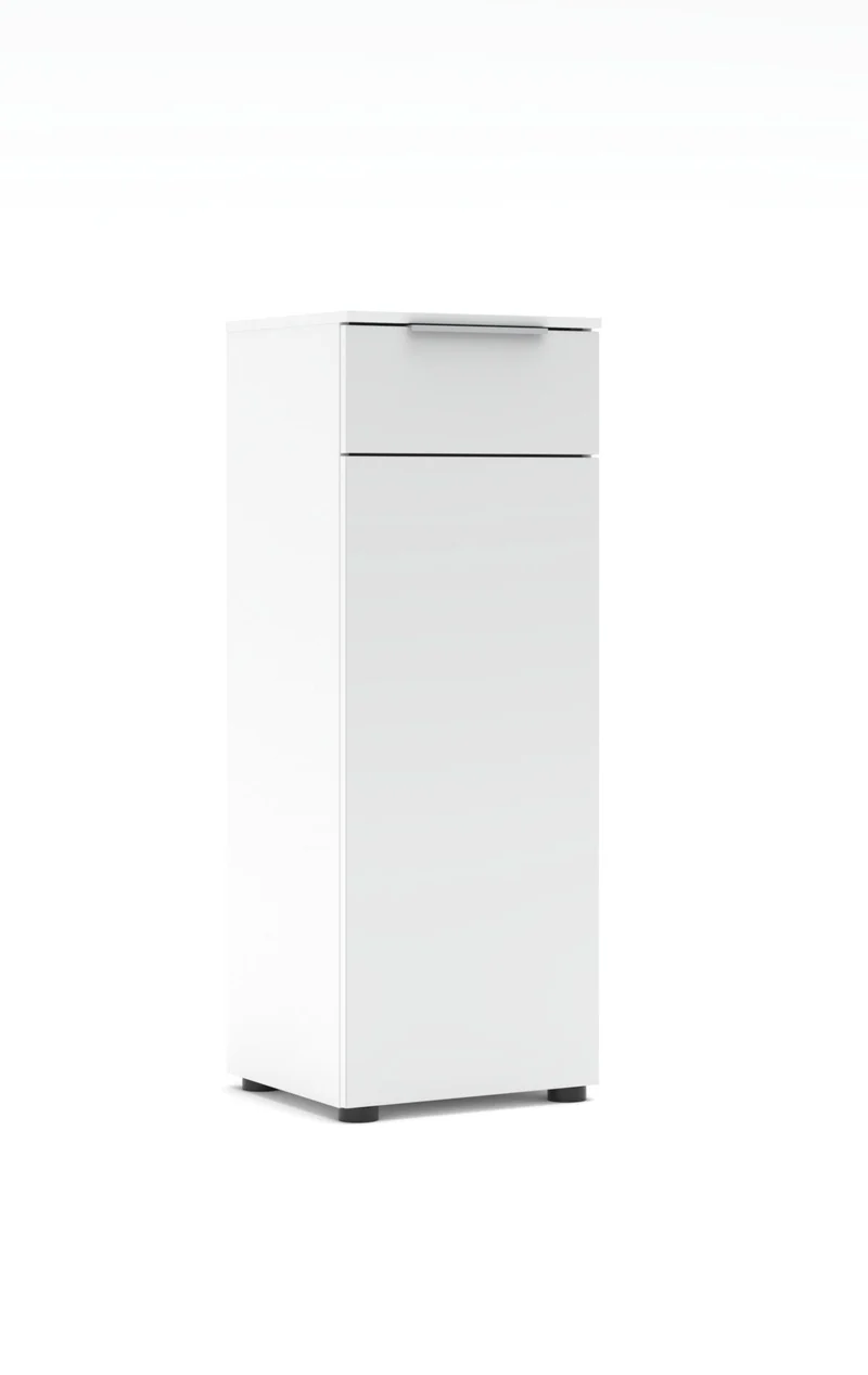 Schmaler Aktenschrank SANTORIN Weiß & weißes Glas – 40x110 cm