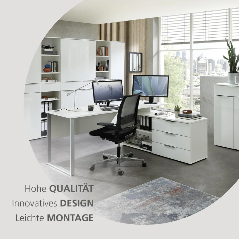 Büroschrank SANTORIN Weiß & weißes Glas – 80x110 cm