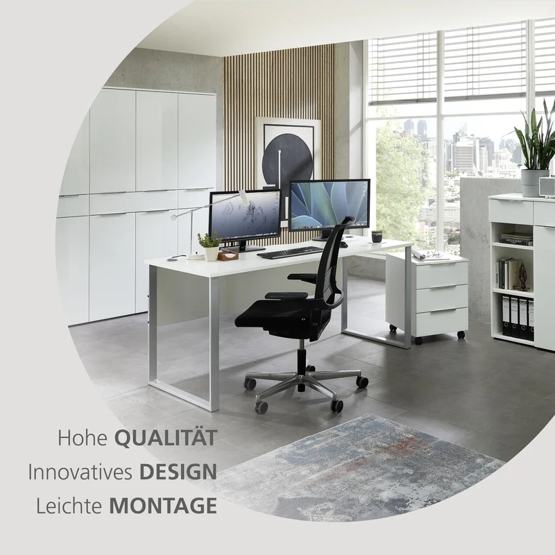 Büroregal SANTORIN Weiß & weißes Glas – schmal 40x198 cm