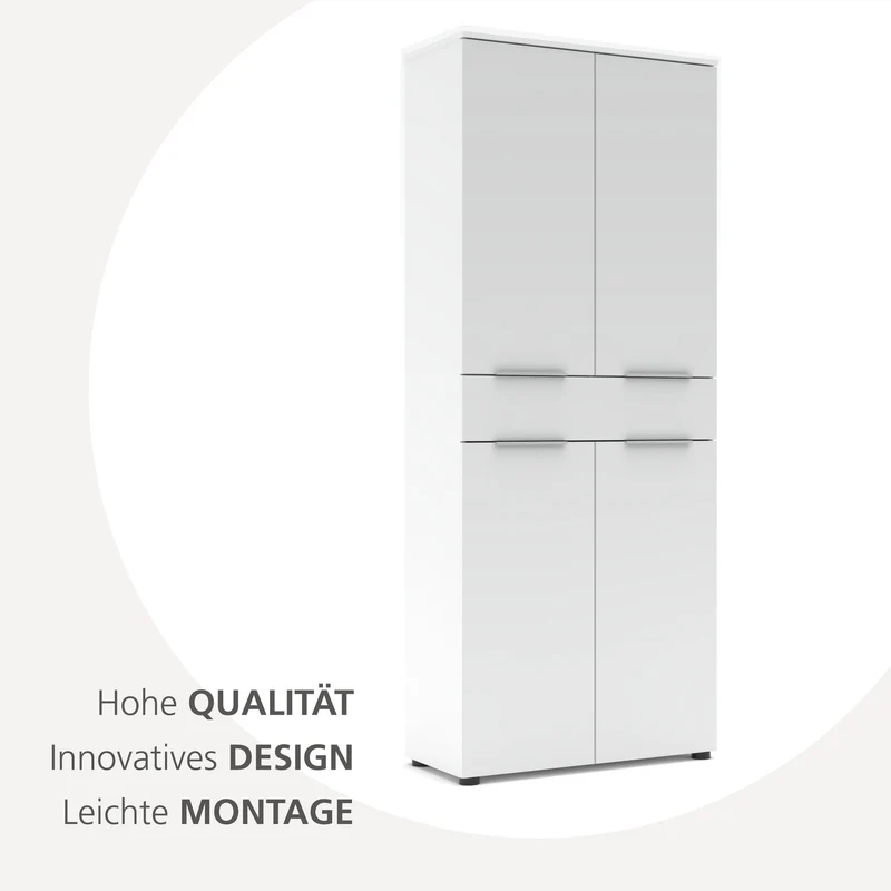 Büroschrank SANTORIN 80x198 cm Weiß & weißes Glas