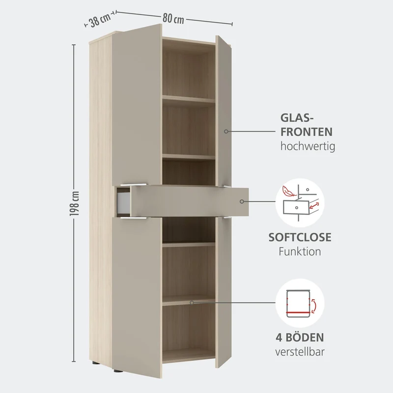 Komplettbüro Büro-Set SANTORIN VIII Riva Eiche & Glas Cashmere 7-teilig