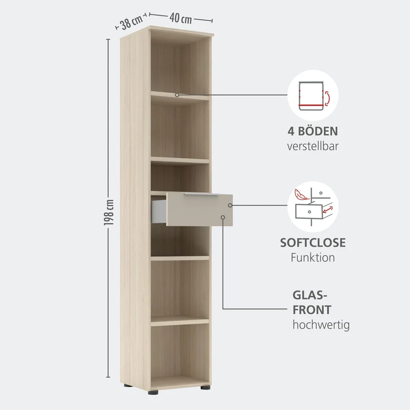 Komplettbüro Büro-Set SANTORIN VII Riva Eiche & Glas Cashmere 7-teilig