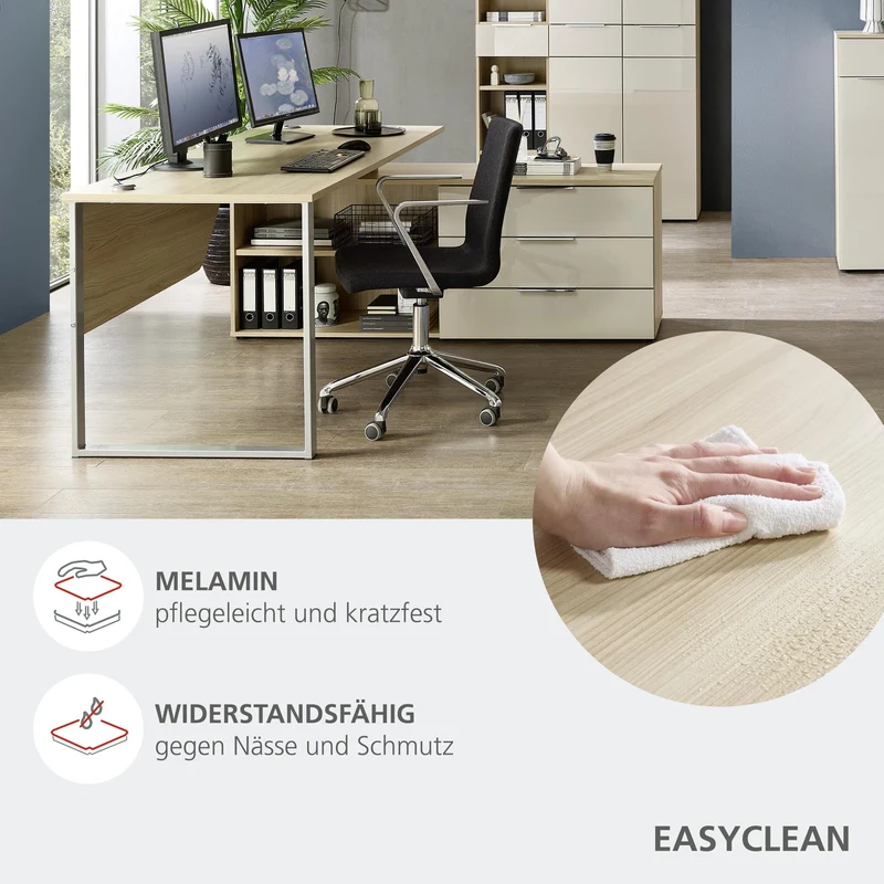 Komplettbüro Büro-Set SANTORIN VI Riva Eiche & Glas Cashmere 6-teilig
