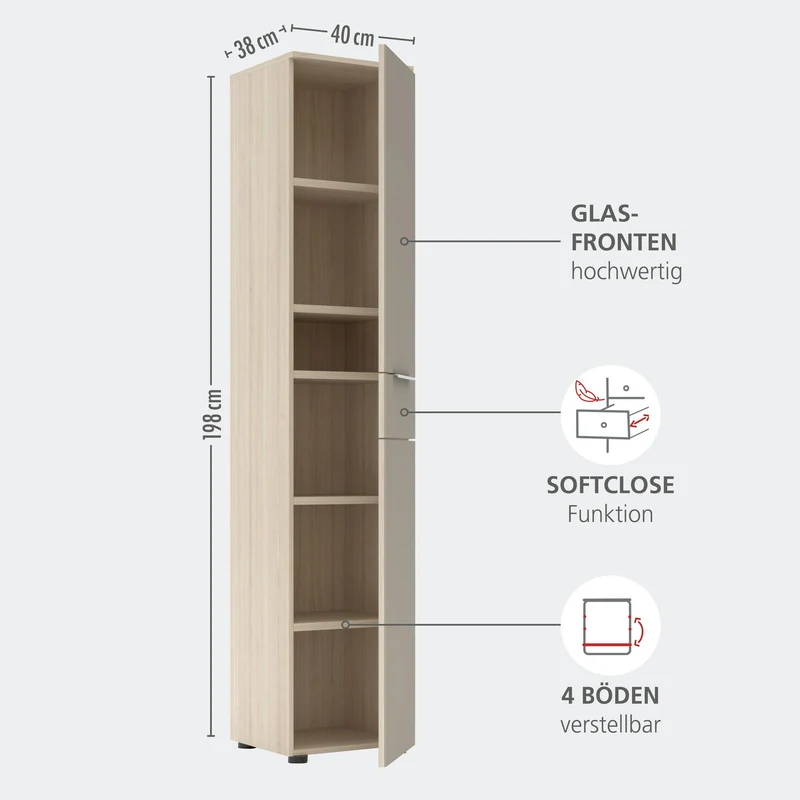 Komplettbüro Büro-Set SANTORIN VI Riva Eiche & Glas Cashmere 6-teilig