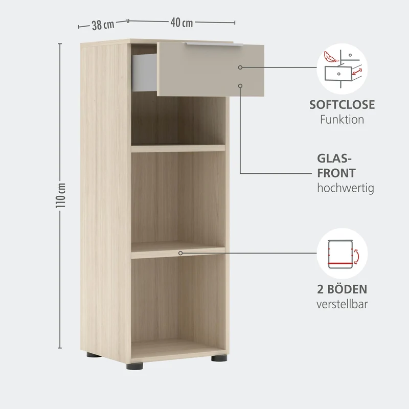 Komplettbüro Büro-Set SANTORIN VI Riva Eiche & Glas Cashmere 6-teilig