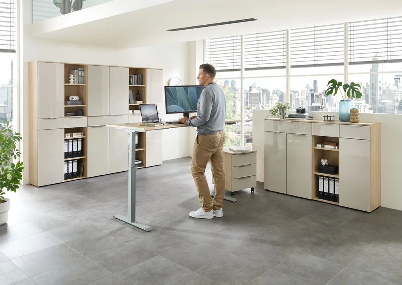 Komplettbüro SANTORIN IV Riva Eiche & Glas Cashmere 10-teilig