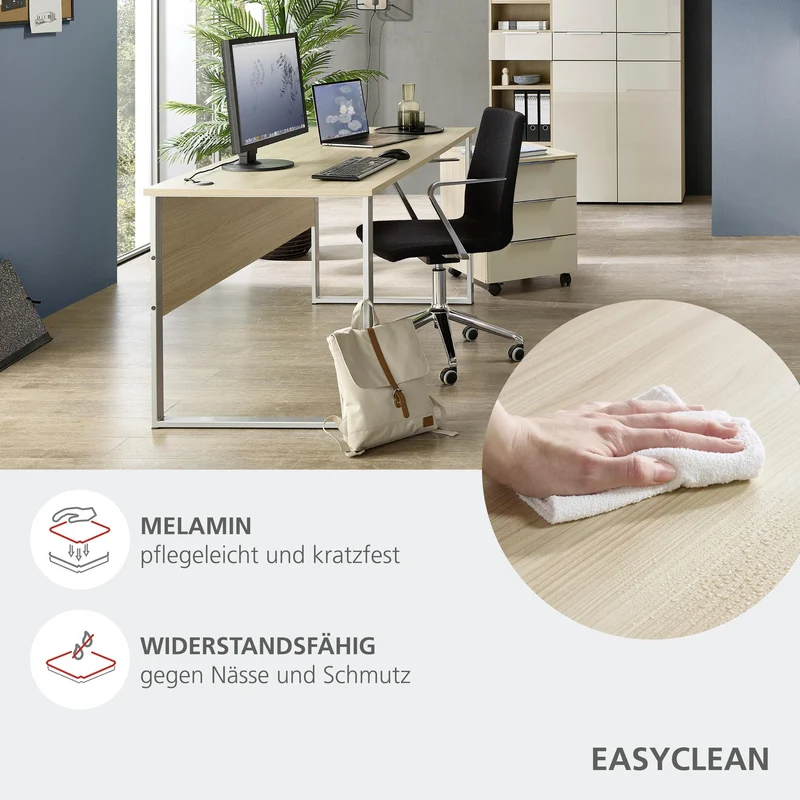 Komplettbüro SANTORIN III Riva Eiche & Glas Cashmere 10-teilig