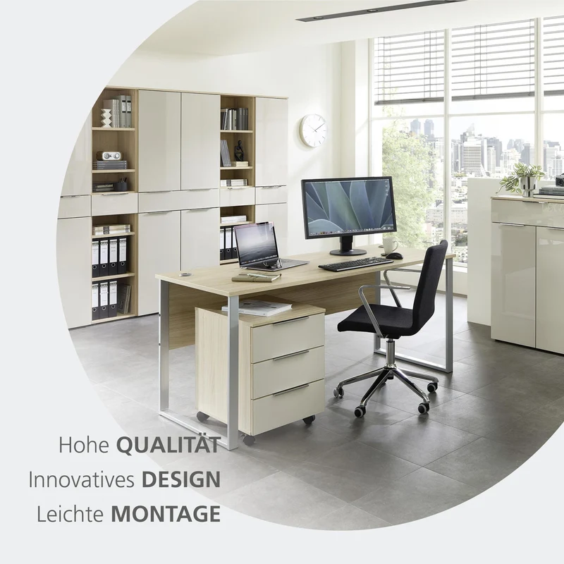 Komplettbüro SANTORIN III Riva Eiche & Glas Cashmere 10-teilig
