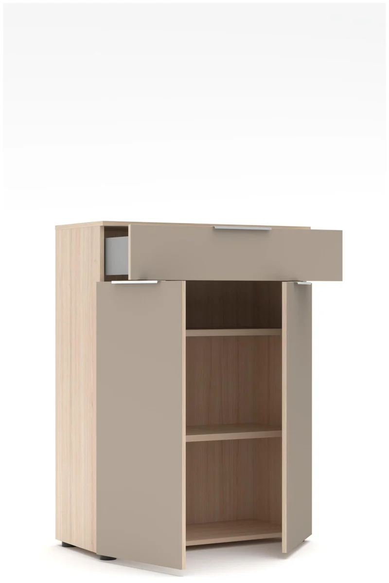 Komplettbüro SANTORIN III Riva Eiche & Glas Cashmere 10-teilig