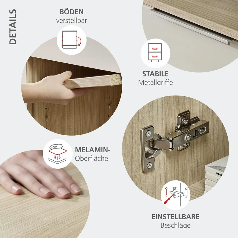 Komplettbüro SANTORIN II Riva Eiche & Glas Cashmere 9-teilig