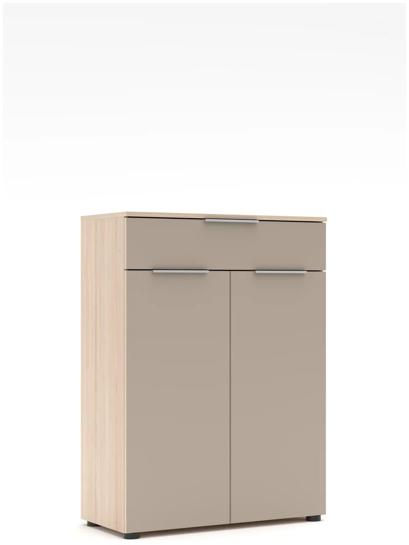 Büroschrank SANTORIN Riva Eiche & Glas Cashmere 110 cm Hoch