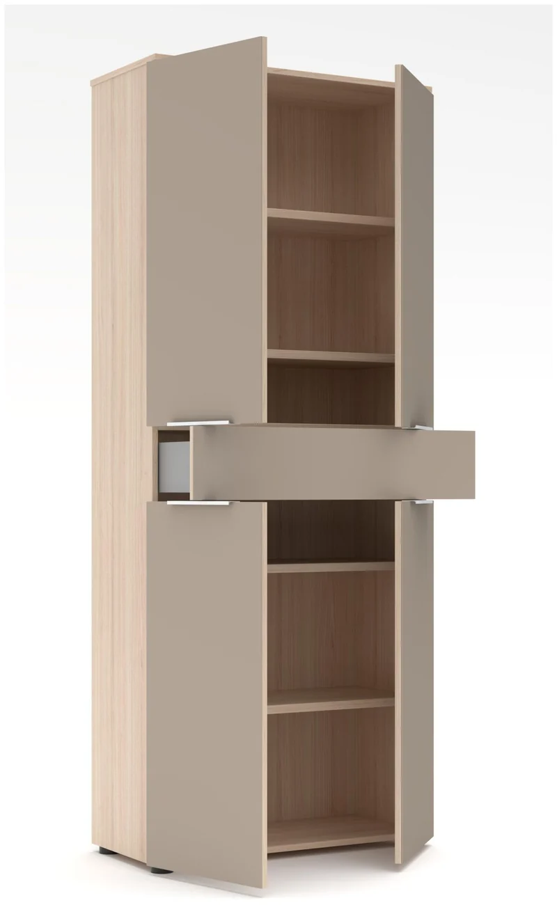 Büroschrank SANTORIN 80x198 cm Riva Eiche & Glas Cashmere Hochglanz