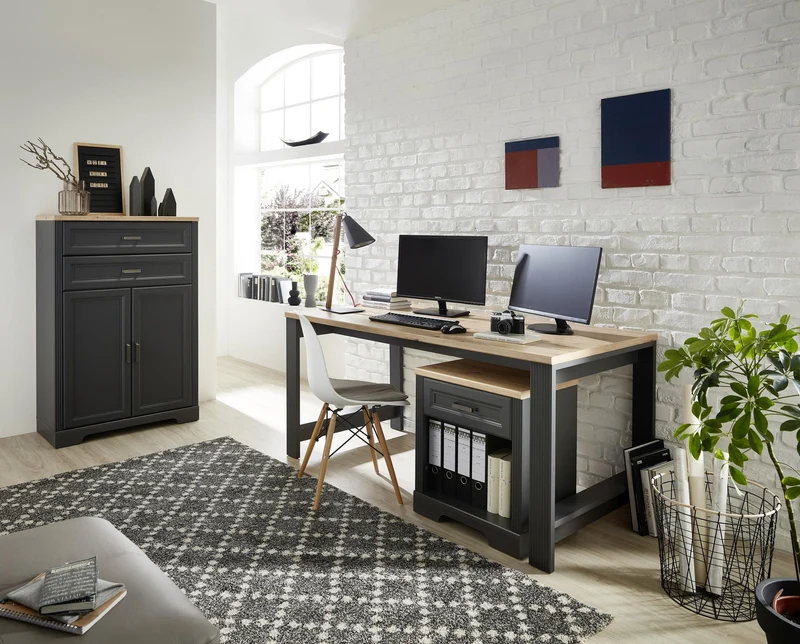 Rollcontainer JASMIN 1 Schubkasten Graphit Artisan Eiche Nachbildung