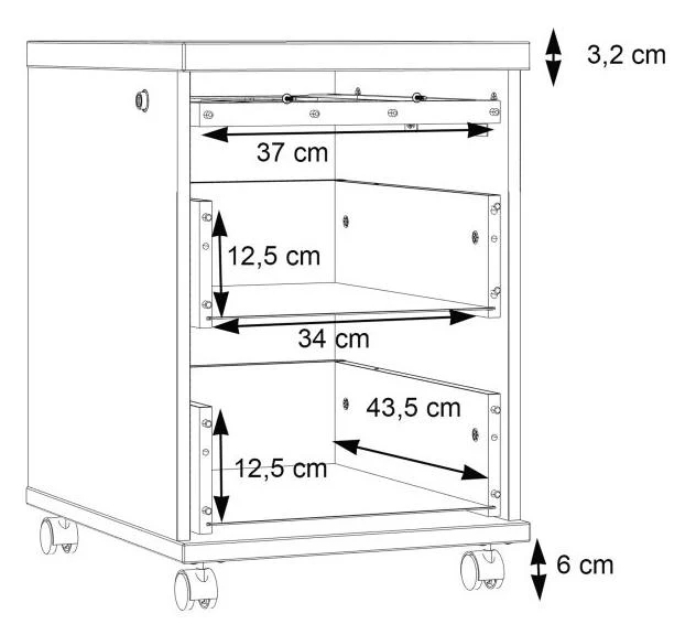 Rollcontainer DURO mit Schloß 3 Schubladen Dekor: Pinie weiß antik