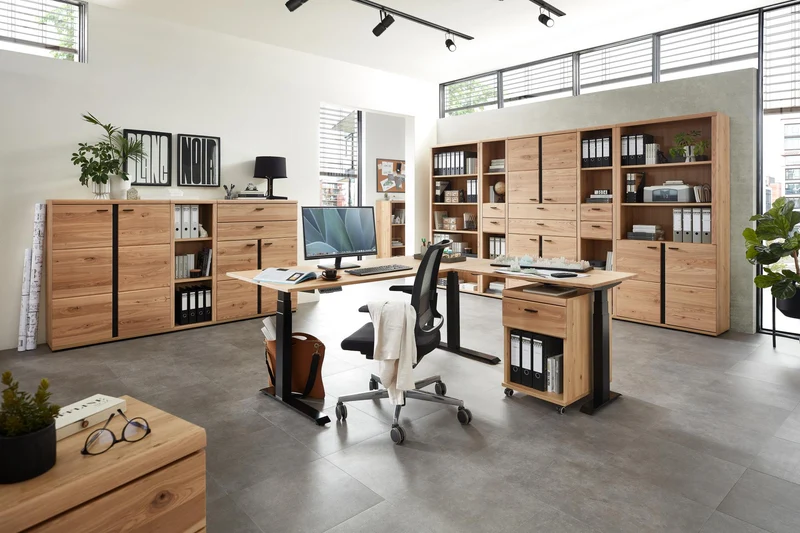 Komplettbüro SONOS II 10-teilig Front Altesche Massivholz gebürstet