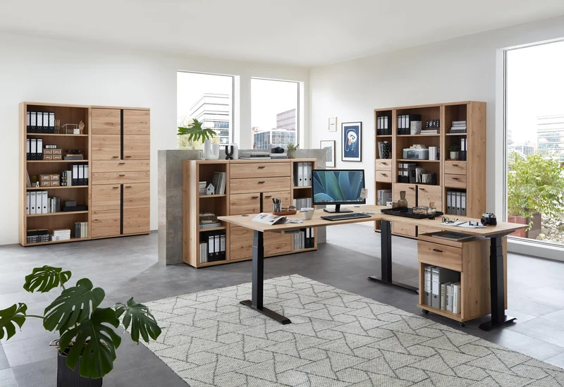 Komplettbüro SONOS IV 10-teilig Front Altesche Massivholz gebürstet