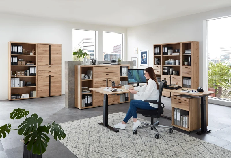 Komplettbüro SONOS IV 10-teilig Front Altesche Massivholz gebürstet