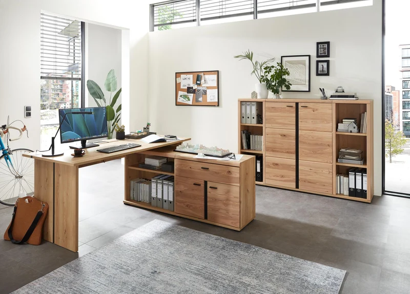 Komplettbüro SONOS V 6-teilig Front Altesche Massivholz gebürstet