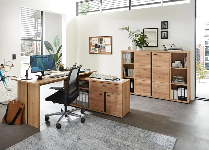 Komplettbüro SONOS V 6-teilig Front Altesche Massivholz gebürstet