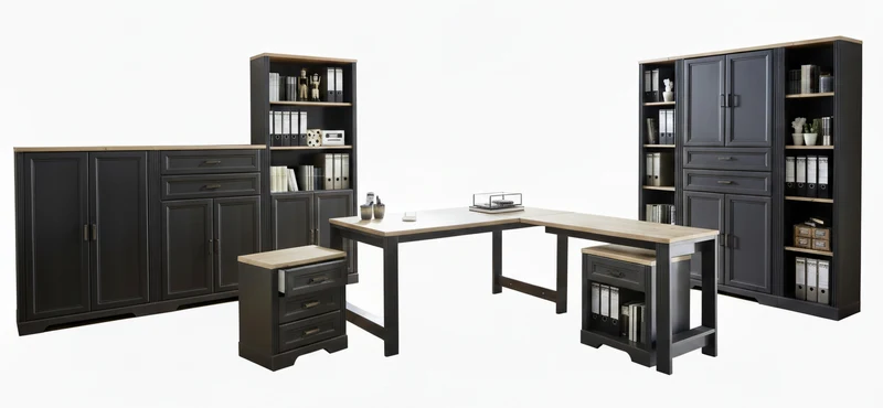 Komplettbüro Landhaus Büro-Set JASMIN 9-teilig Farbton Graphit