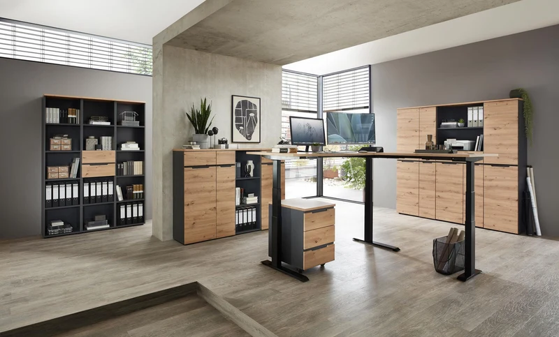 Komplettbüro MEMPHIS I 11-teilig Front Artisan Eiche Korpus Graphit
