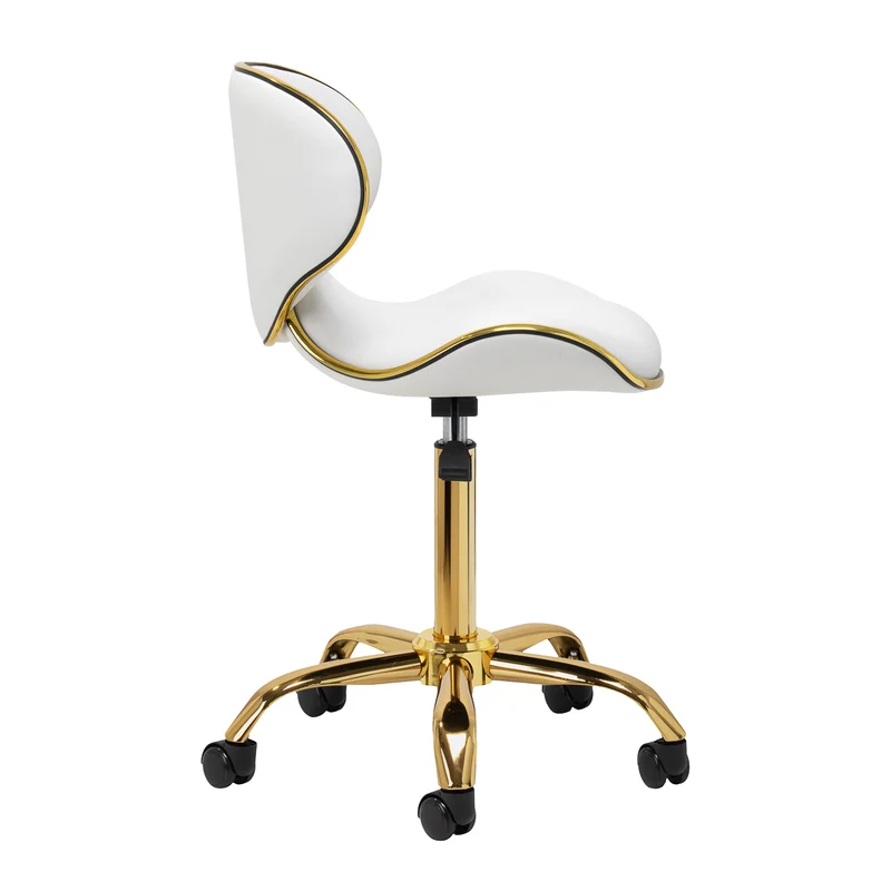 Salonstuhl Höhenverstellbar mit Lehne und Rollen Gabbiano Q-4599G Gold-Weiß